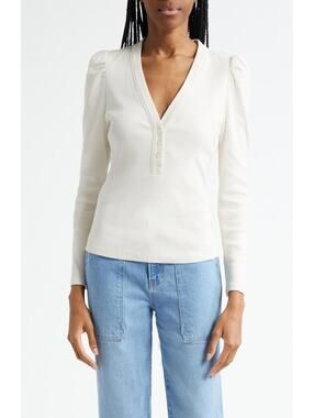 NWT Veronica Beard Dekalb Long Sleeve Henley XL ecru creamy white
